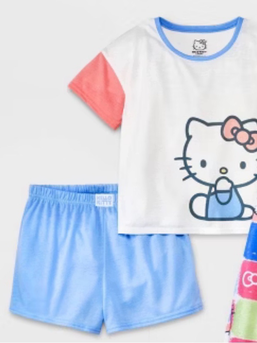 Hello Kitty Girls' Blue & White Short Pajama Set with Pink Accent